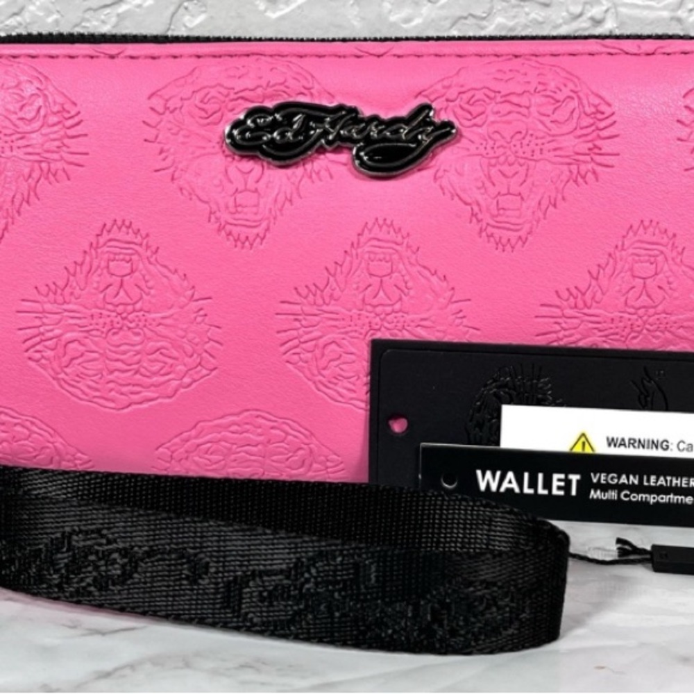 Ed Hardy Pink Embossed Vegan Leather Wallet